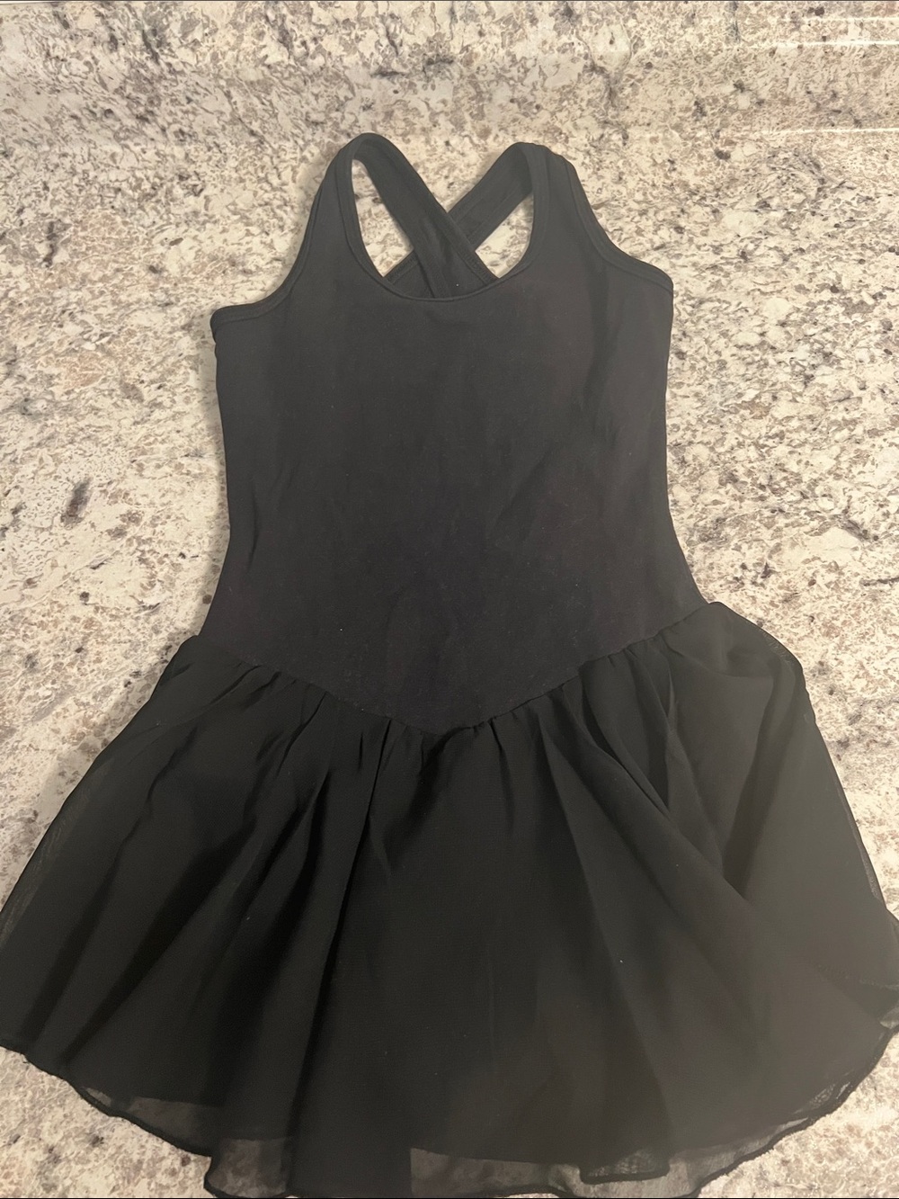 Black Cross-Back Ballet Leotard Dress for Kids